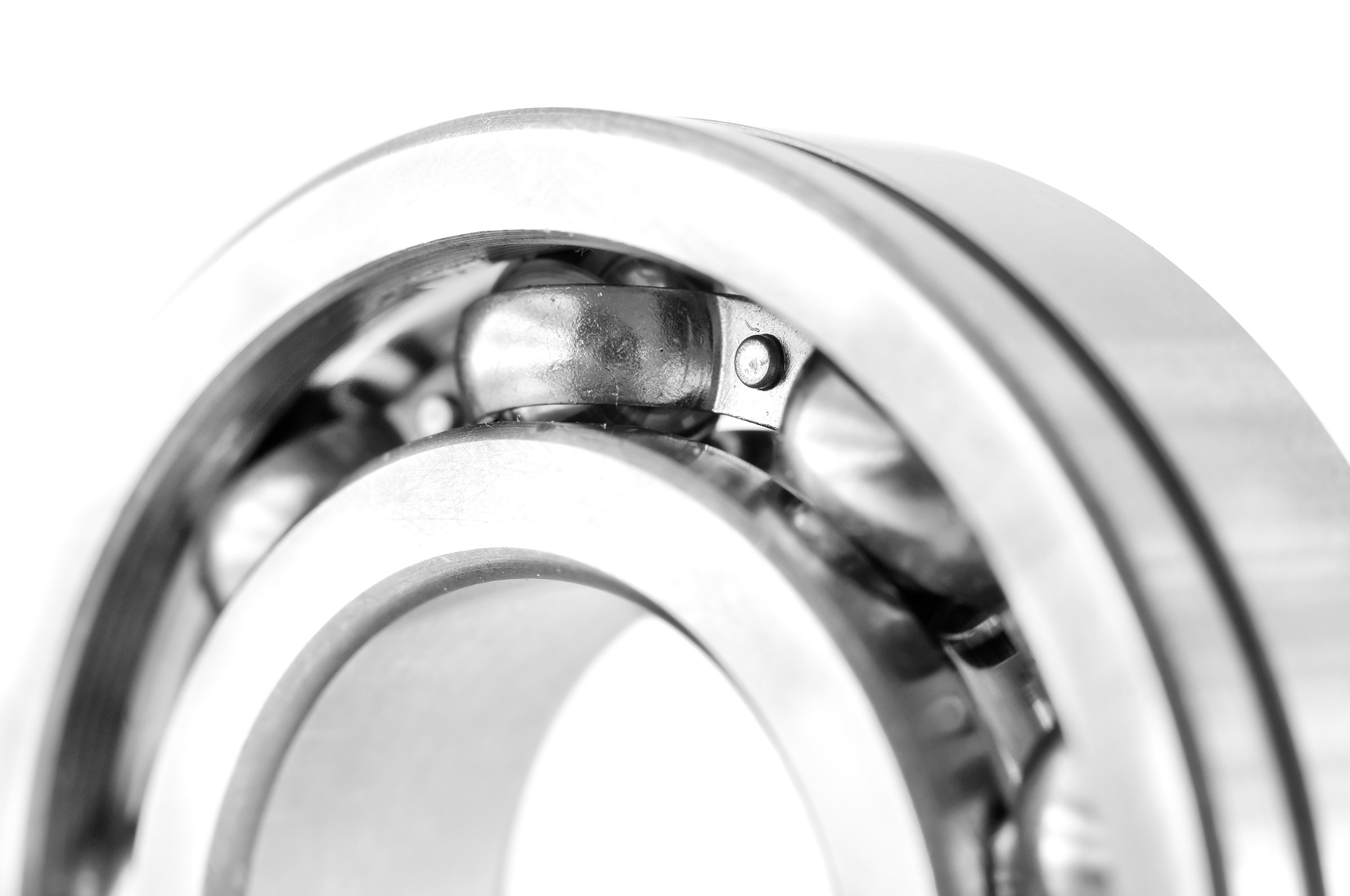 Close-up of ball bearings in gray and white